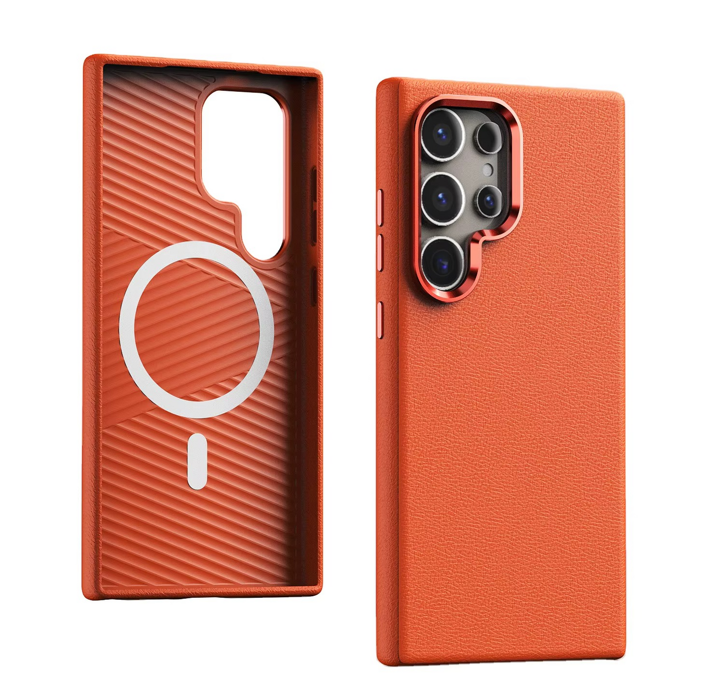 Metal Camera Frame PU Leather Magsafe Case