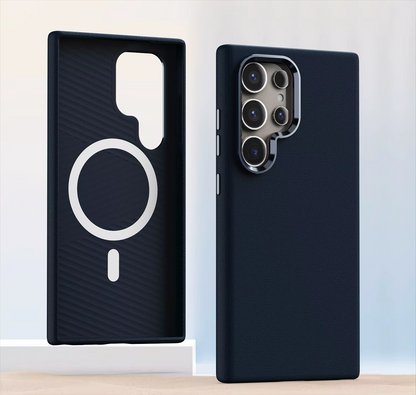 Metal Camera Frame PU Leather Magsafe Case