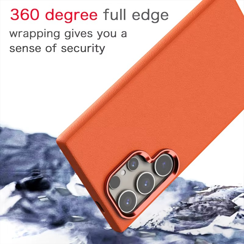 Metal Camera Frame PU Leather Magsafe Case