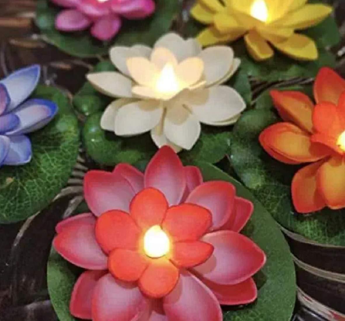 Lotus Flower Floating Diya Set with Water Sensor (Set of 6)