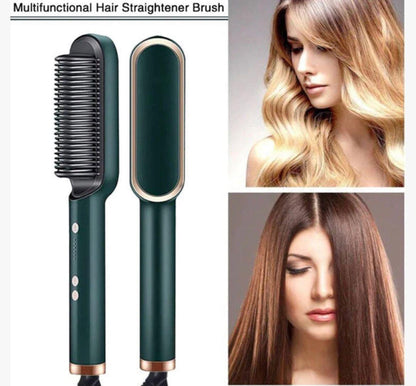 Professional Hair Straightener Tourmaline Ceramic Hair Curler Brush Hair Comb (GREEN)