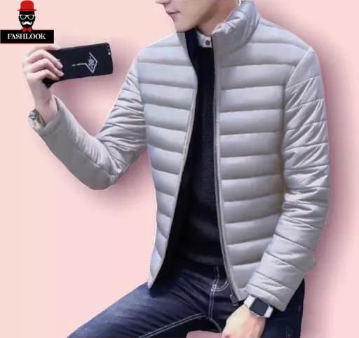 Men's Solid Polyester Puffer Jacket