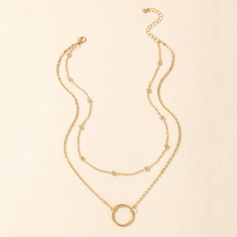 Double Layer Ring Necklace (Golden) With Coin Pearl Choker