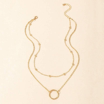 Double Layer Ring Necklace (Golden) With Coin Pearl Choker