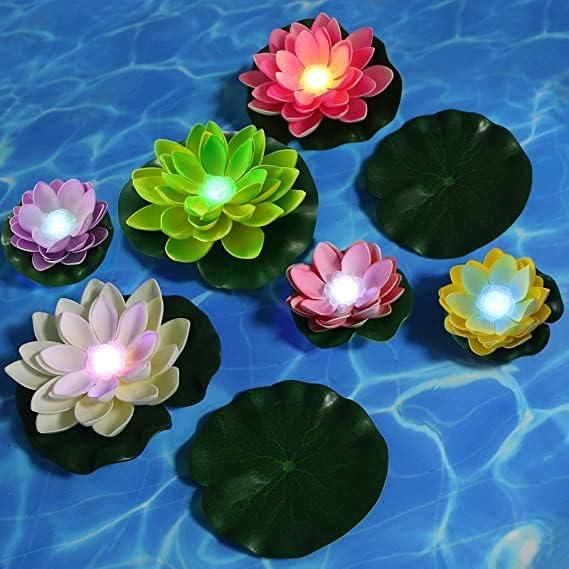 Lotus Flower Floating Diya Set with Water Sensor (Set of 6)